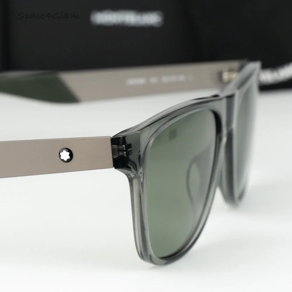 Montblanc Men Sunglasses Grey Ruthenium Green Square MB0298S 003 BRAND NEW